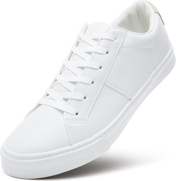 Men's Synthetic Leather White Sneakers,Low Top White Tennis Shoes,Lace up Casual Shoes