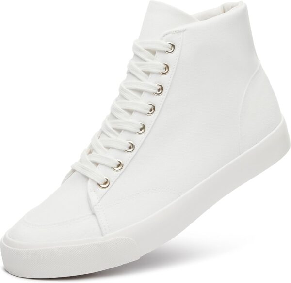 Men's White High Top Sneakers Black Canvas Casual Shoes for Men Comfortable Fashion Sneakers Lace up Tennis Shoes