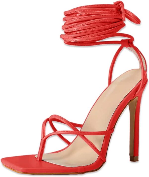 Women's Lace Up Heeled Sandals Square Flip Flop High Heels Strappy Party Shoes