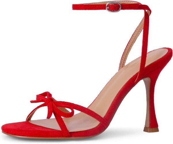 Women's Bow Heels 4 IN Stiletto Heeled Sandals for Women Round Open Toe Sandals Elegant Summer Heels Soft PU Leather/Faux Suede