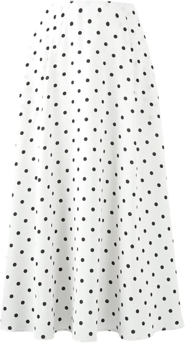 Women's Elegant Polka Dots A-Line Maxi Skirts Flowy High Waisted Cocktail Formal Business Long Skirt with Pocket