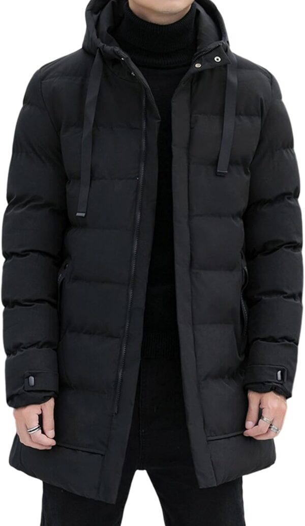 Men's Winter Puffer Jacket Hooded Zip Up Long Coat Warm Quilted Padded Jackets with Pockets