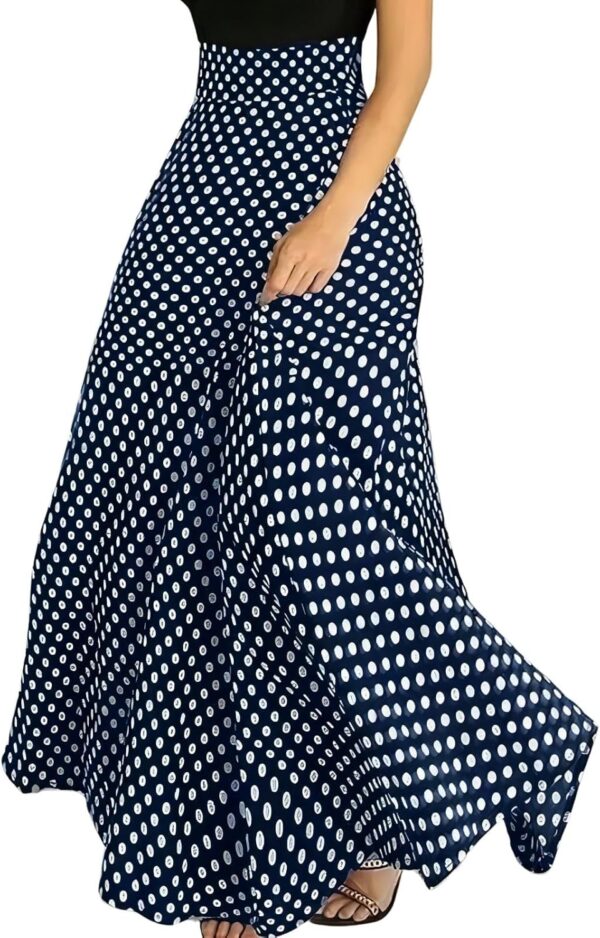 Women's Elegant High Waisted Polka Dot A Line Pleated Swing Bohemian Maxi Skirt