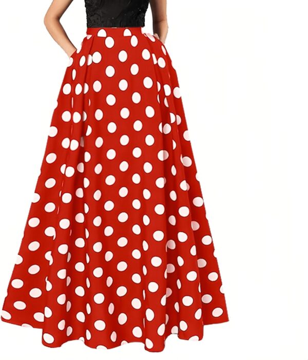 Women's Pleated Skirt Casual Flared High Waisted Long Skirt Basic A-Line Dot Bohemia