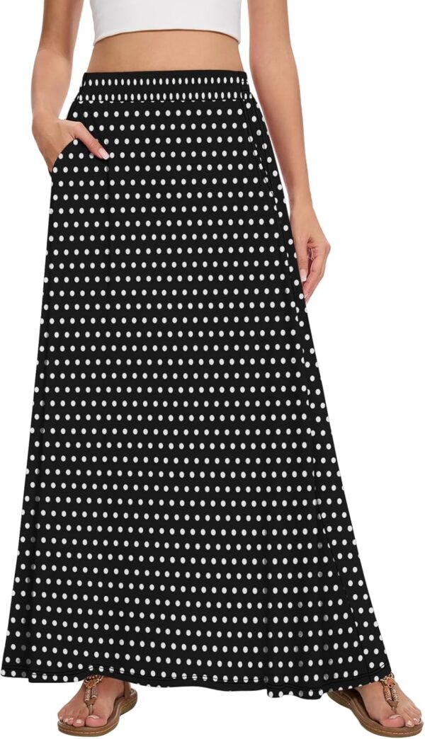 Womens Maxi A-line Long Skirt Casual  Elastic High Waist Flowy Skirts with Pockets