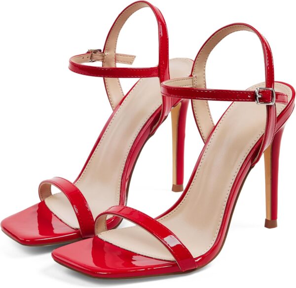 Women's Square Toe Strappy Stiletto Heels,4 Inch Open Toe Heel Sandals Ankle Strap Buckle Sexy High Heeled Prom Party Wedding Daily Wear Dress Shoes