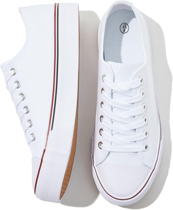 Womens White Canvas Sneakers Low Top Lace Up Canvas Shoes Fashion Comfortable