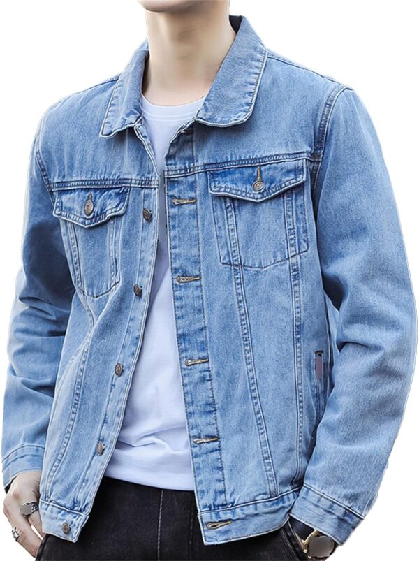 Mens Classic Lapel Jean Jacket Casual Slim Fit Trucker Cowboy Coat Pocket Front Casual Men Denim Jackets